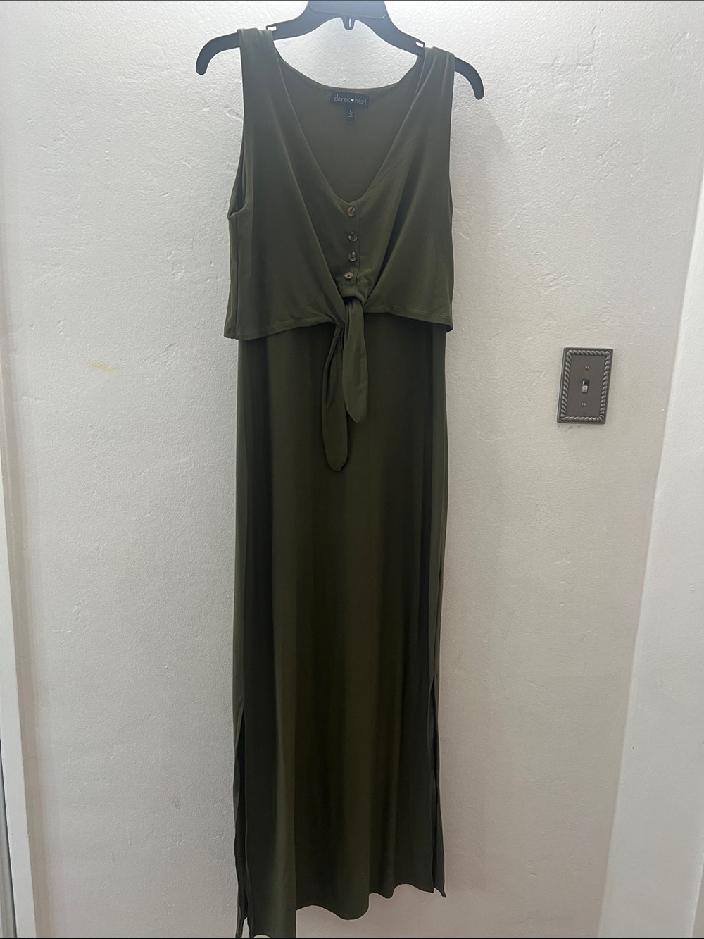 Sleeveless Olive Tie-Front Maxi Dress